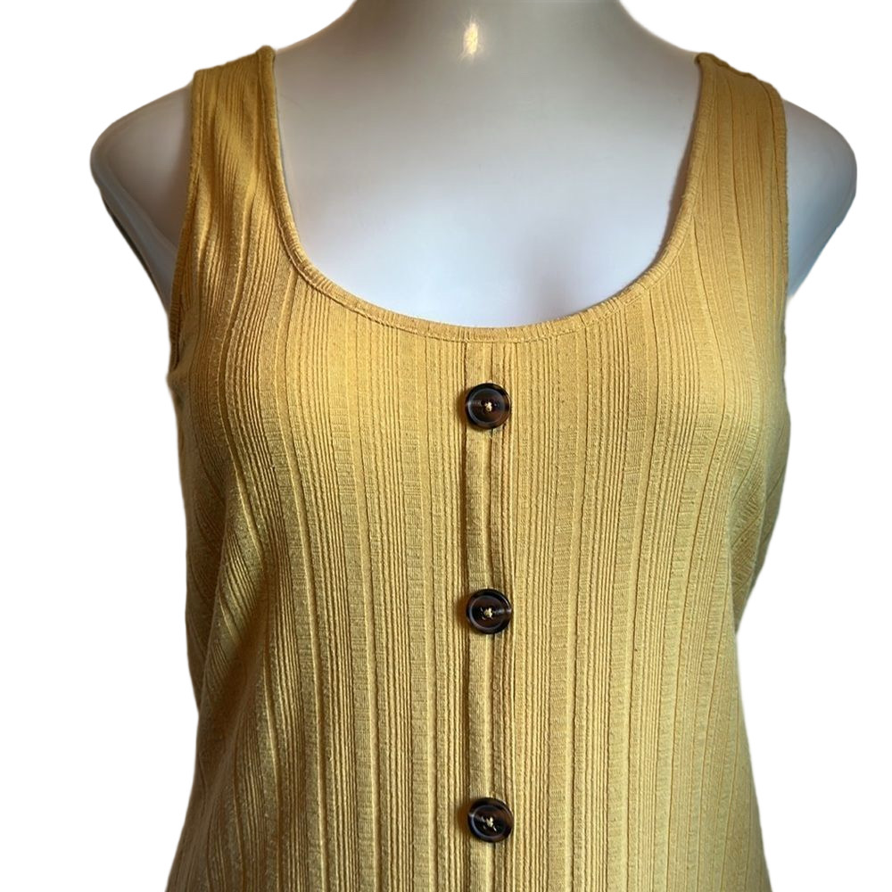 Maurices Mustard Button-Front Ribbed Tank Top